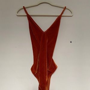 Orange Lowcut Velvet Bodysuit